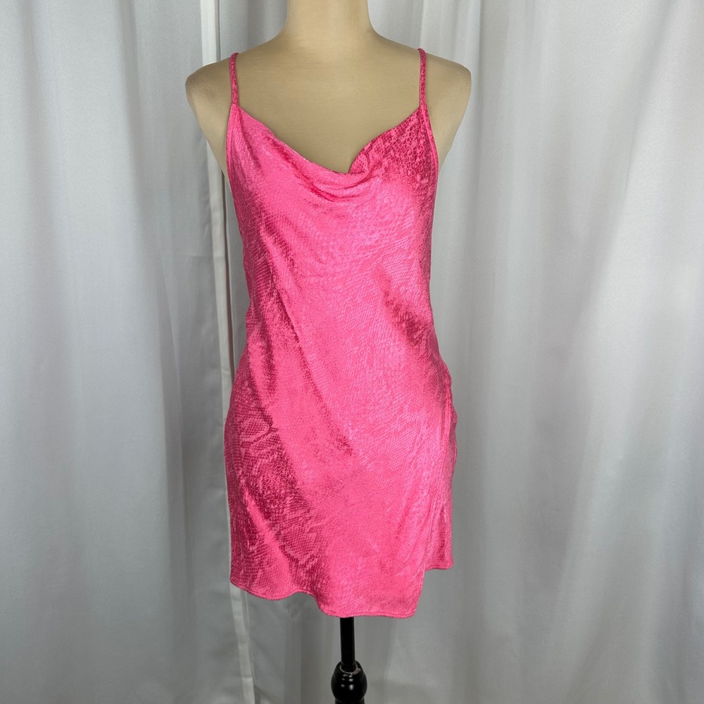 Zara Pink Jacquard Cowl Neck Cross Back Mini Slip Dress Size S Y2K